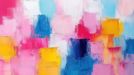 Abstract Colorful Textured Painting Seamless Pattern Background with Pink Blue Yellow Oil Brushstrokes