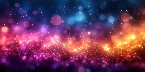 Obraz premium Abstract Colorful Bokeh Glitter Background with Purple Teal and Gold Lights