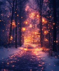 Naklejka premium Shimmering Background of Pink and Purple with Ethereal Lights and Stars