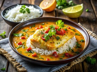 Easy seafood dinner:  Flaky fish in coconut milk, herbs, and rice. Delightful!