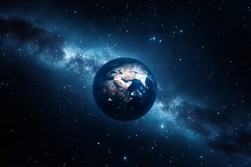 Earth in space with milky way galaxy background