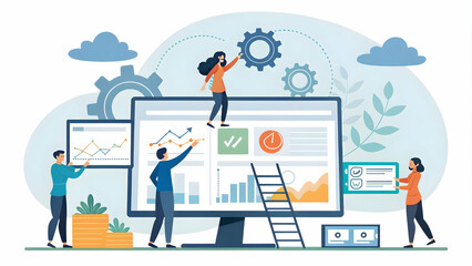 ERP migration and integration and collaboration concept as Collaborative teams execute ERP integration during cloud migration fostering teamwork and enhancing project success. in  Photo Stock  Concept