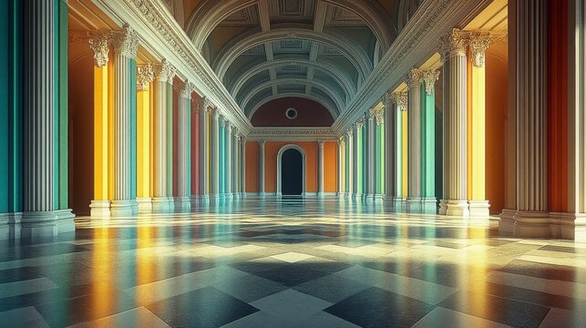 A basic, geometric podium design with a polished surface in bright, solid colors such as turquoise, orange, and lime green, on a simple, light-colored background.