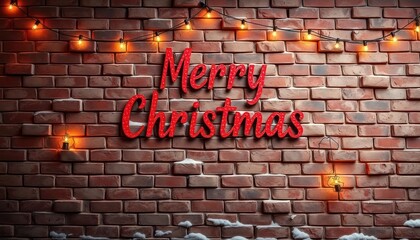 Obraz premium A festive brick wall adorned with lights and a 