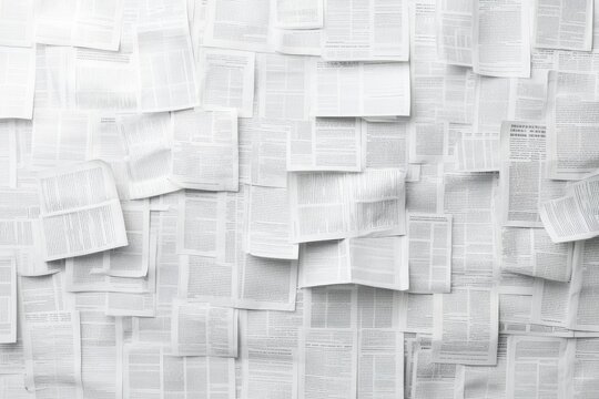 Overlapping pages of text on a wall creating a layered texture