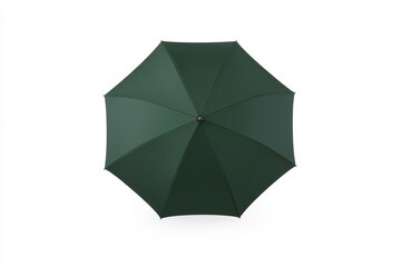 Top view of open dark green umbrella against white background