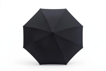 Open black umbrella against white background