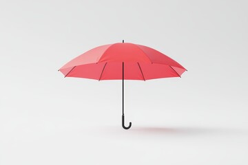 Red umbrella with black handle on minimalistic white background