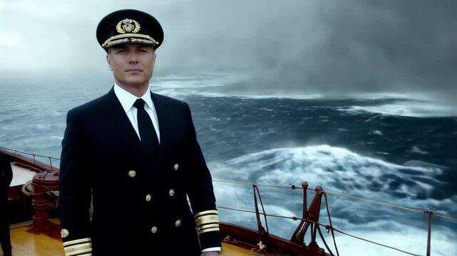 the ship's captain is facing a storm at sea, businessman in a storm