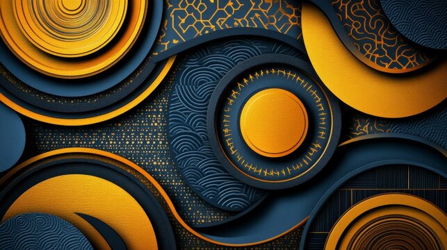 Abstract shapes in vibrant colors like gold and blue, with upward-moving arrows and geometric patterns symbolizing growth and business success.