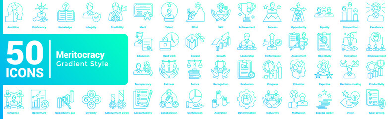 Naklejka premium Meritocracy 50 icon set in gradient style
