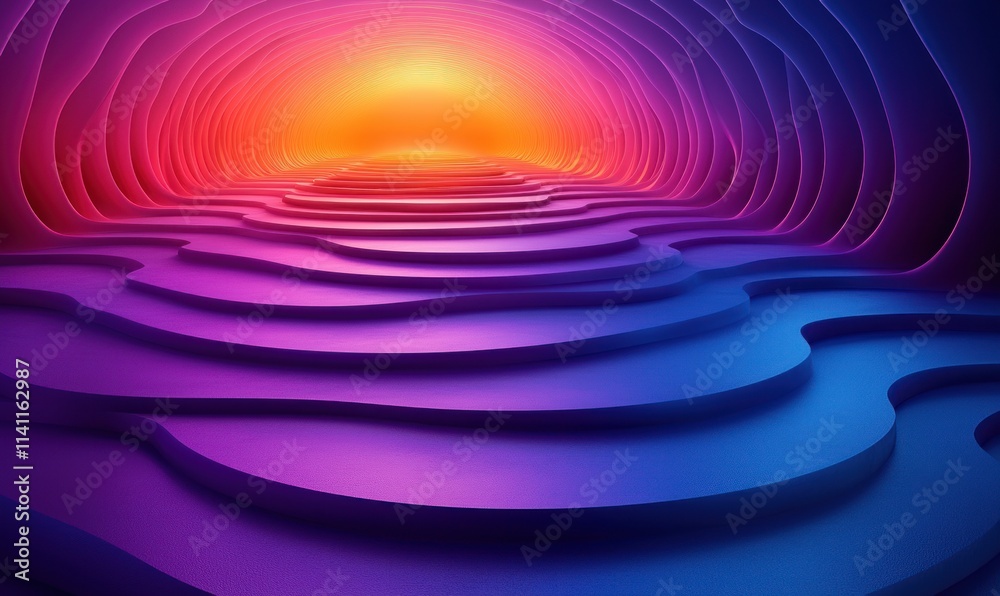 Poster Futuristic Abstract Design with Concentric Circles and Gradient Background in Blue and Purple