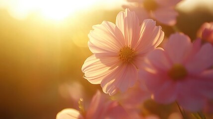 Fototapeta premium Beautiful Pink Flower in Soft Light with Sunbeam Background