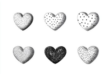 Fototapeta premium Hand-drawn black and white textured hearts collection