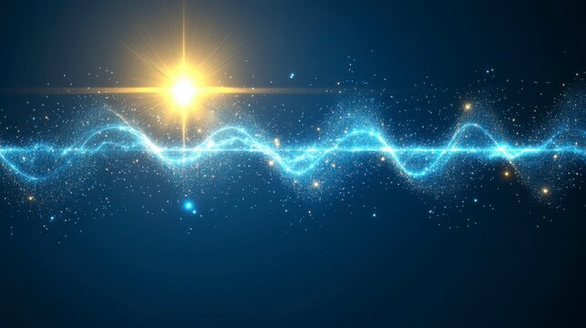 3D-rendered abstract sound wave web banner with dynamic particle motion symbolizing artificial intelligence innovation for stock visuals and business use.