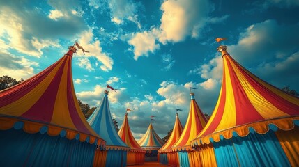Colorful Circus Tents Whimsical Fantasy Carnival Scene