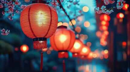 Japanese Festival Colorful Lanterns Night Scene Serenity Warm Glow
