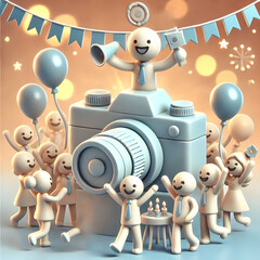 Obraz premium 3D Joyful Project Completion concept as A project completion celebration with team members enjoying festivities soft bokeh background abstract elements capturing the joy and relief of finishing a proj