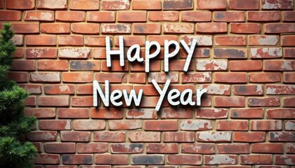 Obraz premium A festive greeting displayed on a brick wall, celebrating the New Year.