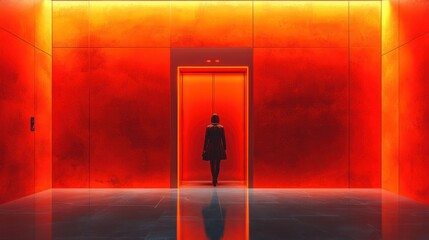 Elevator Technician Vector Illustration in Vibrant Orange Color Scheme