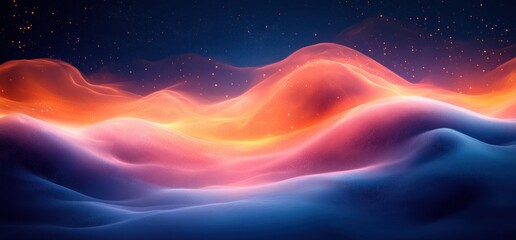 Deep Blue Orange Gradient Abstract Painting Minimalist Design with Soft Glowing Light Effect