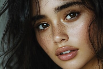Fototapeta premium A woman with brown eyes and a dark nose