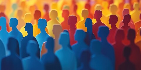 Colorful Crowd of Paper Cut-Out People at Public Event Banner Background