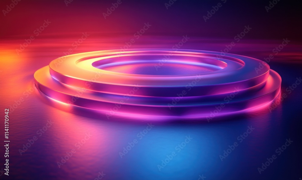 Poster futuristic 3d logo design with concentric circles and gradient lighting