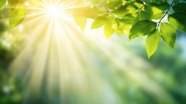 Radiant Sunbeams Filtering Through Lush Green Foliage in Nature Scene