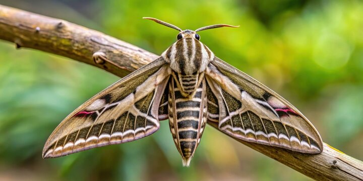 Sphinx moth with camouflage wings resting on a tree branch, sphinx moth, insect, nature, wildlife, camouflage, wings