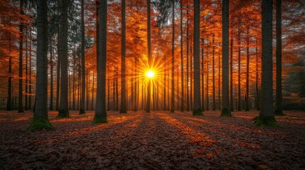 Obraz premium A magical fairytale forest with coniferous trees and green moss, exuding a mystic and enchanting atmosphere ideal for nature and fantasy-inspired stock visuals.