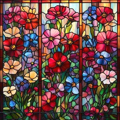 Vibrant Stained Glass Flower Artwork with Colorful Pattern and Texture for Décor and Design