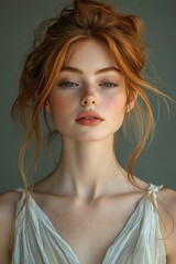 Naklejka premium Beautiful Asian woman with natural makeup glowing skin in minimalist portrait healthy radiant beauty