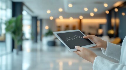 Analyzing data trends with a tablet in a modern business environment office space digital analytics professional viewpoint