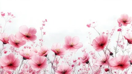 Pink Cosmos Flowers with Soft Lighting on White Background for Spring Floral Design