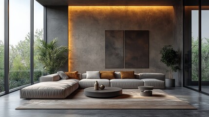 Modern living room design contemporary home interior photography minimalist environment wide angle view aesthetic concept