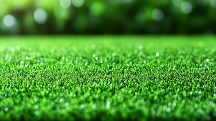 Naklejka premium A green blurred nature background with shimmering light reflections, providing a serene and natural backdrop perfect for environmental or organic-themed designs.