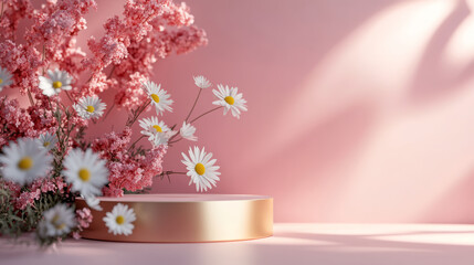 E-commerce product exhibition booth with floral background