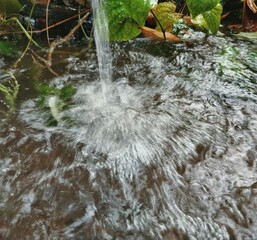 The moment of a water splash, likely from a droplet impacting a surface. 