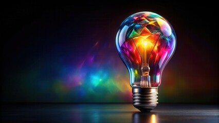 Colorful light bulb representing creativity in a dark background, innovation, imagination, inspiration, design, artistic