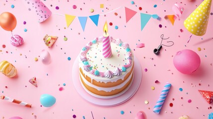 Festive Birthday Cake With Colorful Decorations