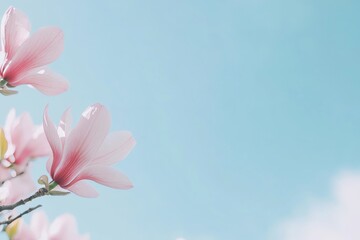 Fototapeta premium Pink flowers with a blue sky background