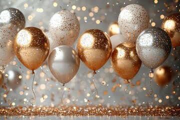 Celebration event with glittering balloons party venue festive decor bright atmosphere upbeat vibe