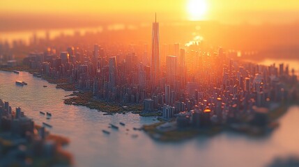 Virtual city rendered in abstract modern perspective, blending digital architecture and vibrant colors to create a futuristic backdrop for innovative design themes.