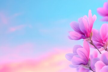 Obraz premium Pink flowers with a blue sky background