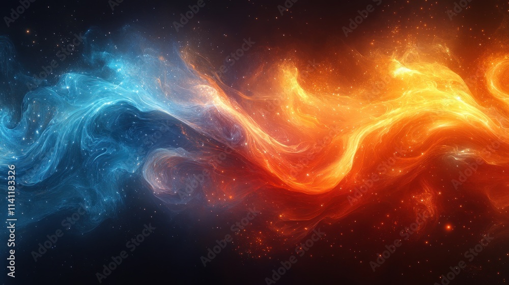 Poster abstract fire and ice swirling background with vibrant patterns