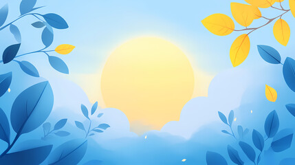 Yellow leaves, blue dawn, tranquil sunrise, flat design illustration. Dawn. Illustration
