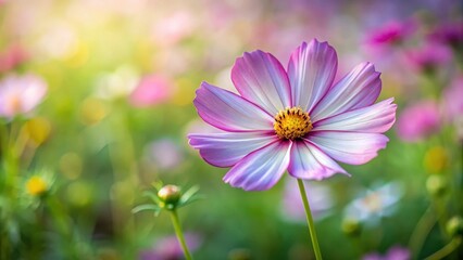 Obraz premium Cosmea flower standing out against a blurred background, cosmea, flower, beauty, nature, vibrant, colorful, garden, plant