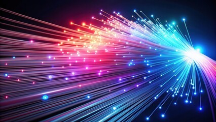 Obraz premium Bright luminous glowing lines on dark background representing high speed optical fiber concept
