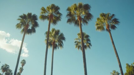 Lush Palm Trees Against Clear Blue Sky in Vibrant Tropical Setting